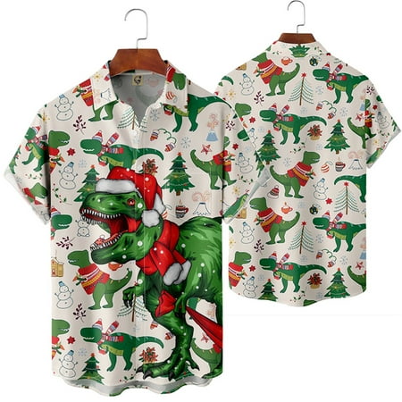 

MLFU Hawaiian Santa Shirt For Men Short Sleeve Button Down Shirt Men