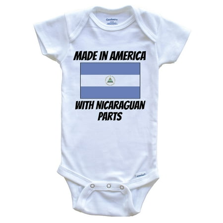 

Made In America With Nicaraguan Parts Nicaragua Flag Funny Baby Bodysuit - Cute One Piece Baby Bodysuit 3-6 Months White