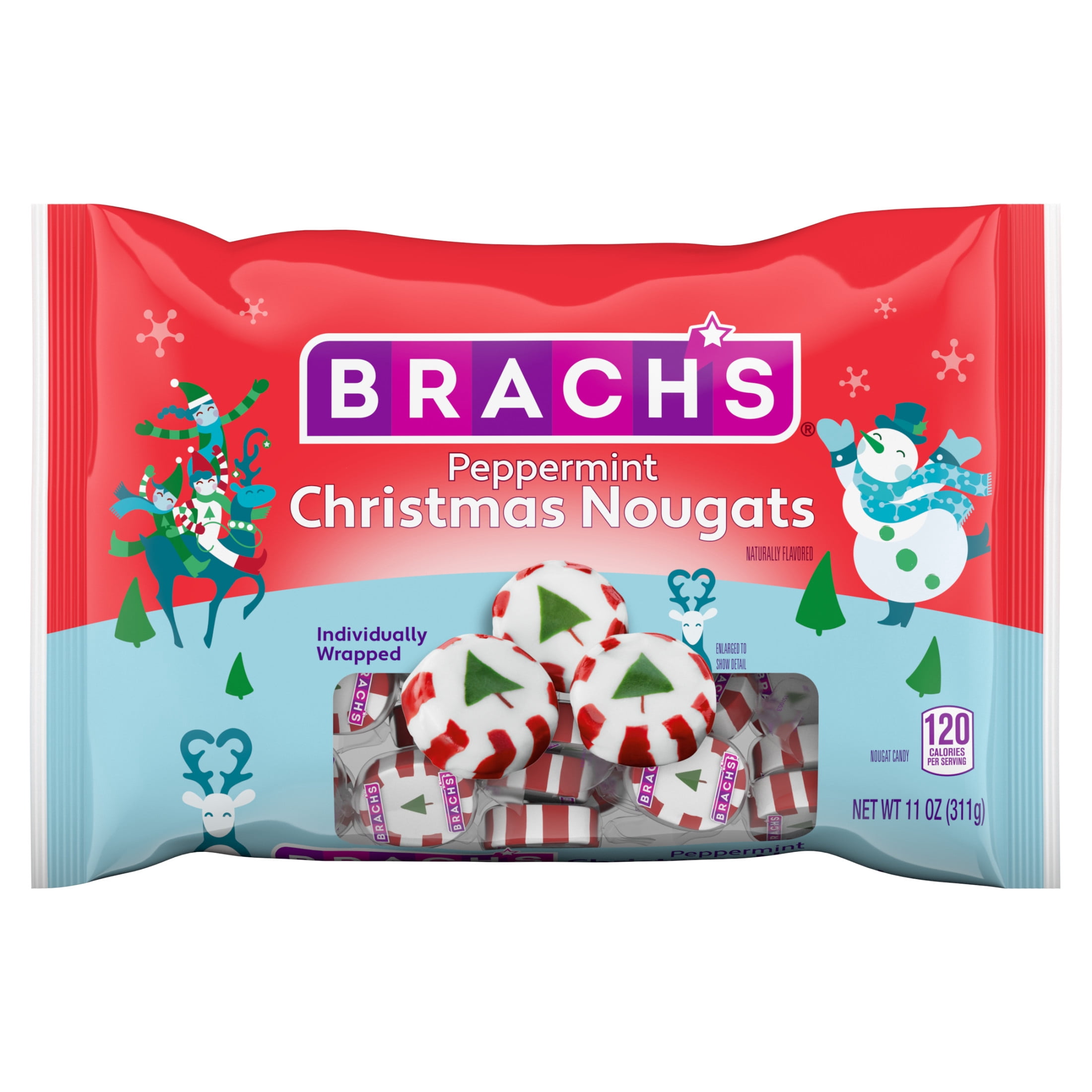 (2 pack) Brach's Peppermint Christmas Nougats, Individually Wrapped Mixed Flavor, Christmas Candy, 11 oz
