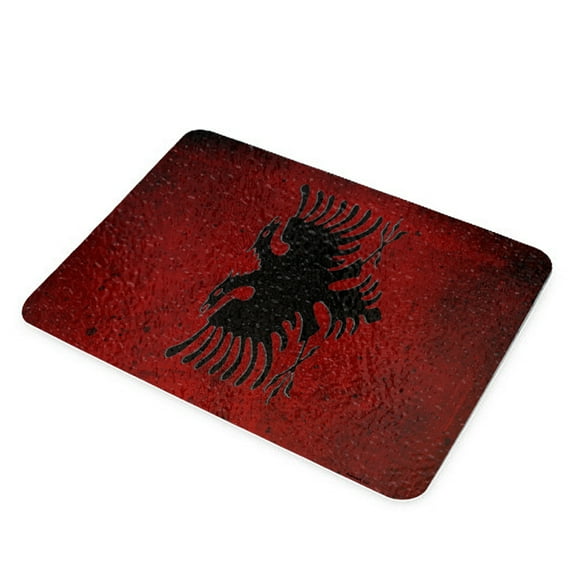 KuzmarK Glass Cheese Cutting Board 11"x7.75" - Albanian Flag Modern