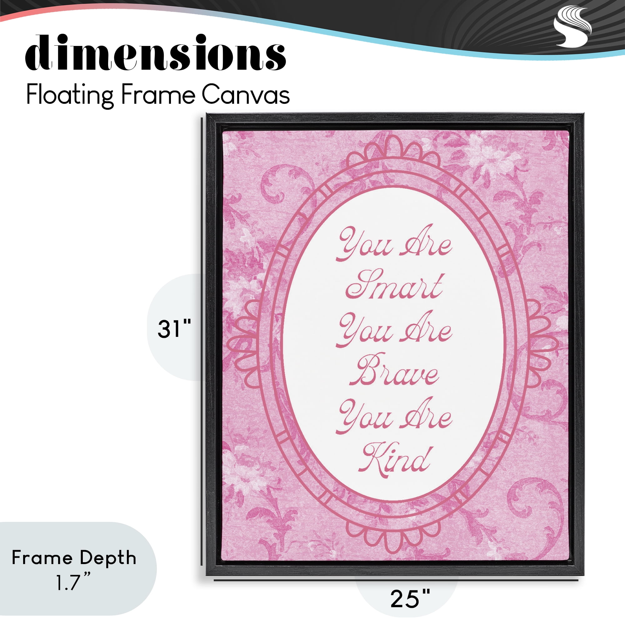 Stupell Industries Smart Brave & Kind Ornate Pink Black Framed Floater Canvas Wall Art, design by Lil' Rue