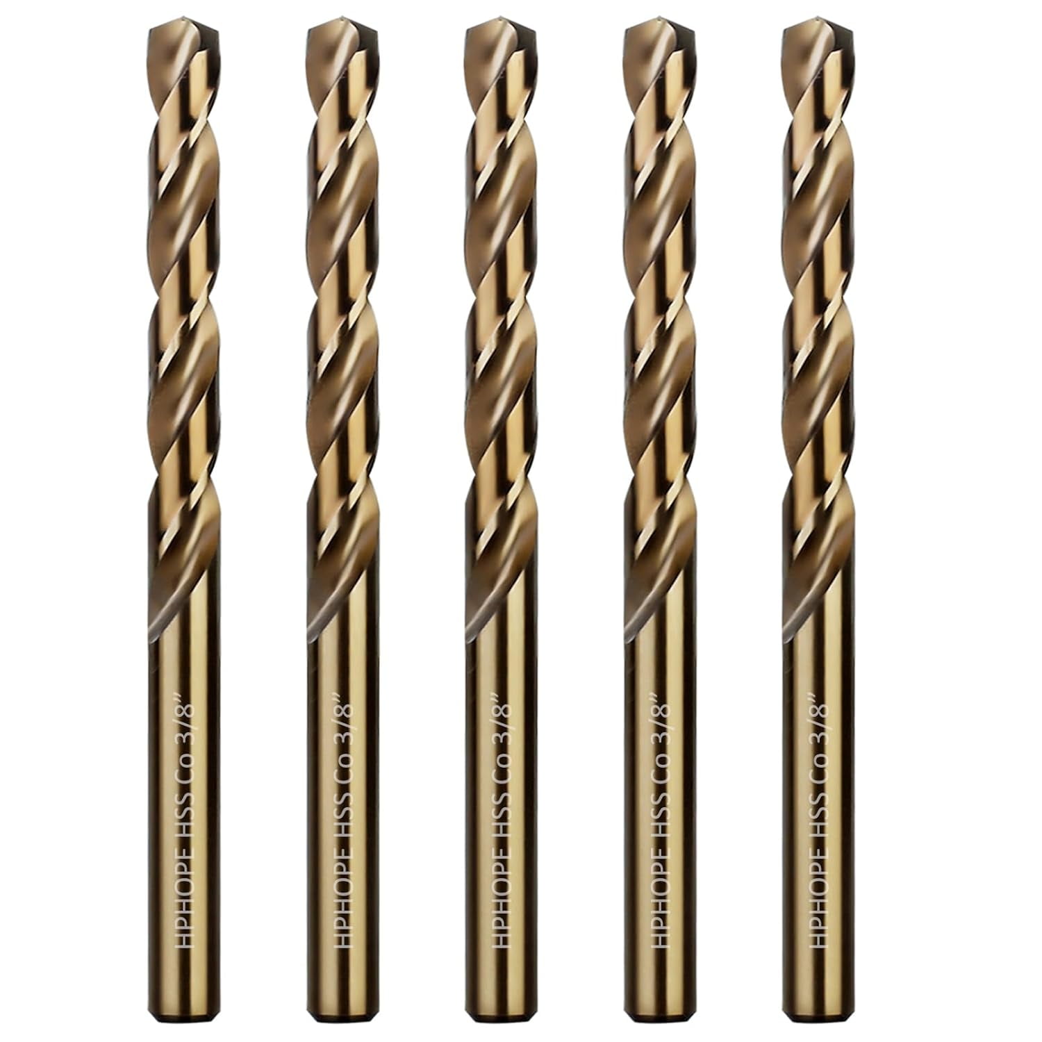 3/8 Inch Cobalt Drill Bits 5Pcs - M35 HSS Metal Twist Drill Bits Set, Jobber Drill Bits Length and Straight Shank, Suitable for Drilling in Hard Metal, Stainless Steel, Cast Iron