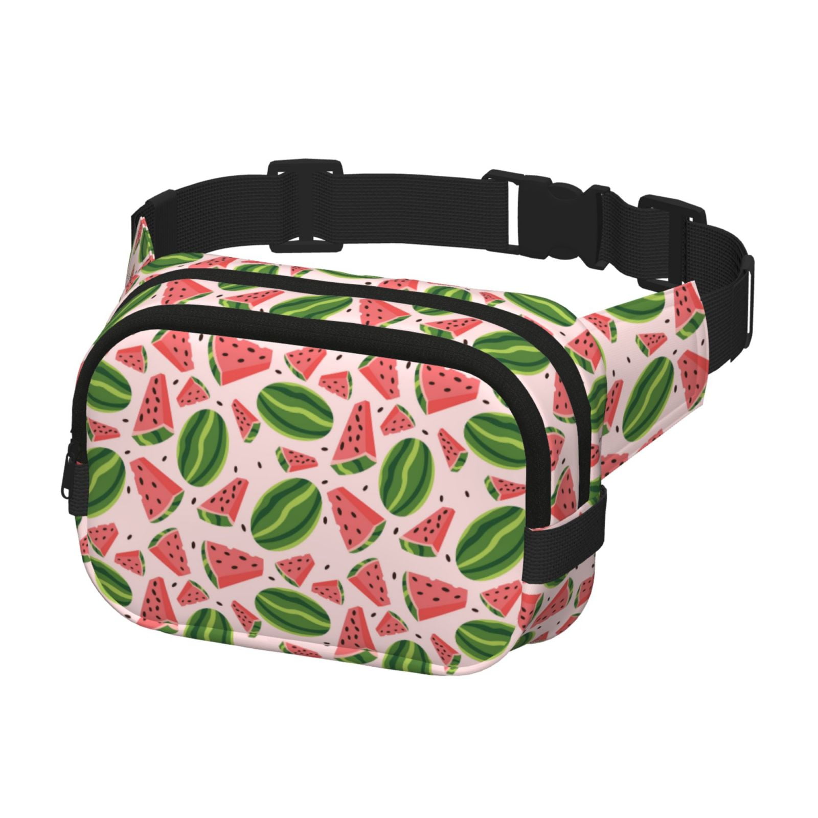Picia Watermelon Print Square Double-Layer Waist Bag Mini Adjustable Waist Belt Bag Exercise Running Travel Hiking