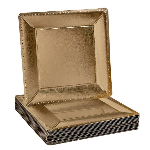 PARTY DISPOSABLE 20 PC SQUARE CHARGER SET | 20 Charger Dinner Plates | Heavy duty Paper Plates | Elegant Metallic Gold Finish | for Upscale Wedding and Dining (Charger Collection – Metallic/Gold)
