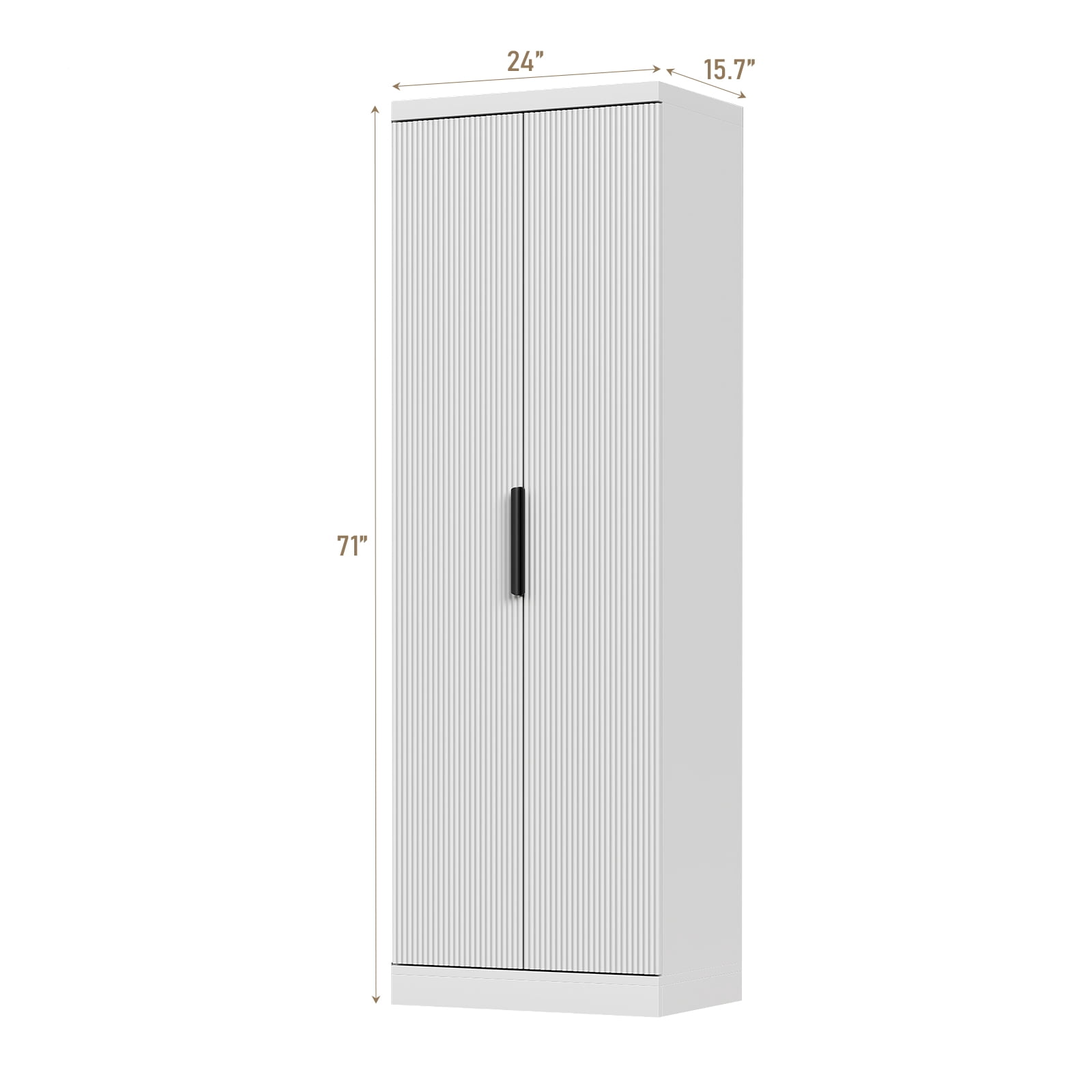 71'' Tall Storage Kitchen Pantry Cabinet with Adjustable Shelves&Fluted Door, 5-Tier Cabinet for Living Room Kitchen Dinning Room Bedroom, White