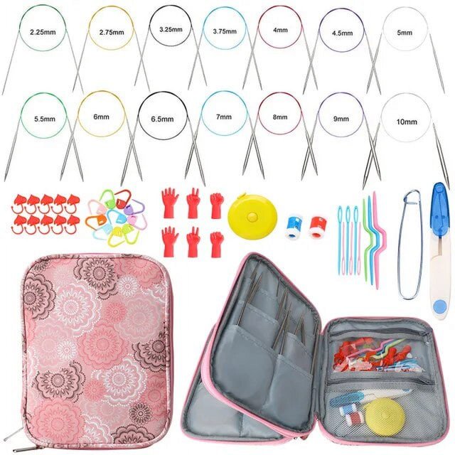 11Pcs Stainless Steel Rod Needle Knitting Set Crochet Tool Accessories Crochet Organizer Sewing Tools Gift for Beginners