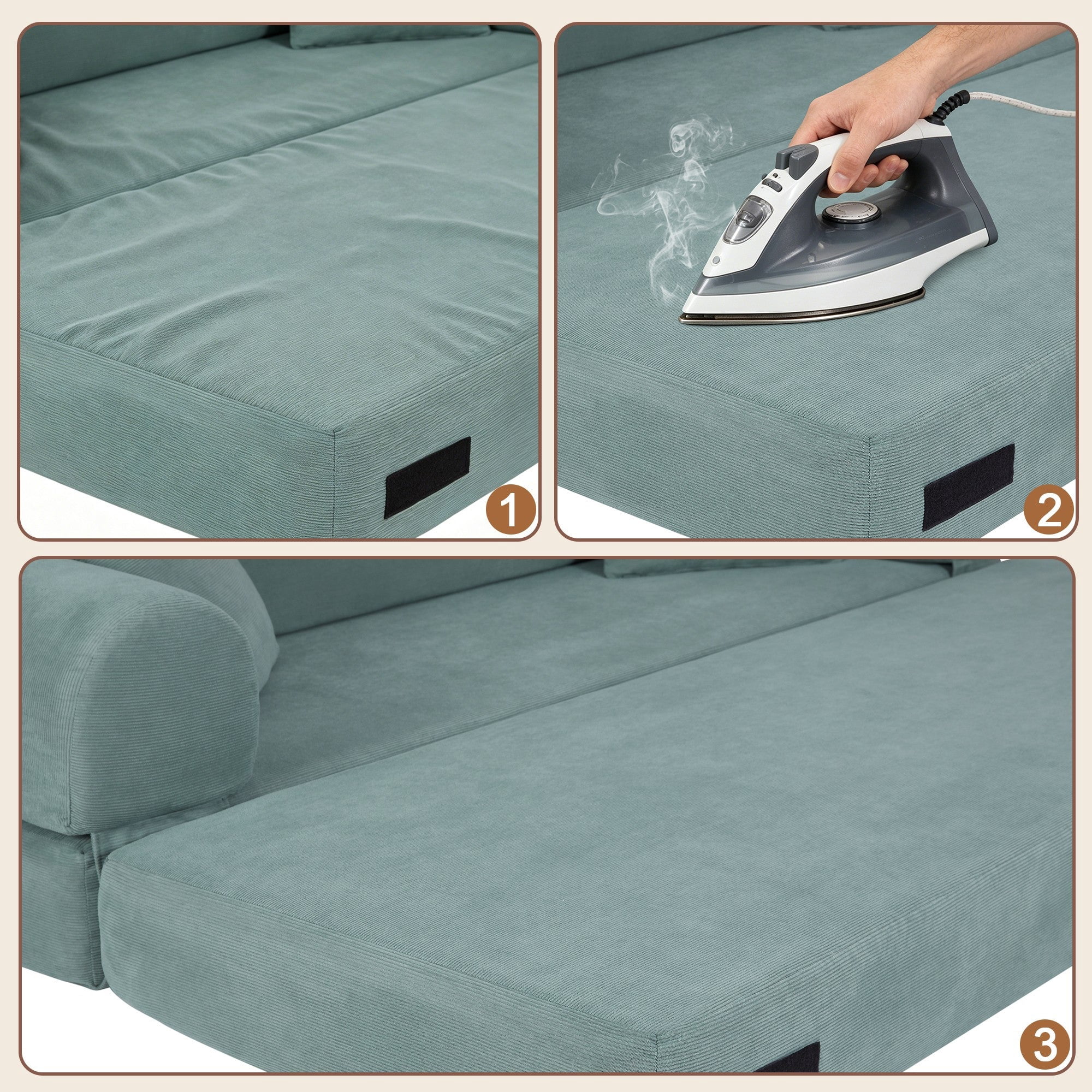 Sailvan 80 Inch Convertible Sofa Bed Queen Size Corduroy Sleeper Couch Boneless Floor Sofa with Storage Pockets No Assembly Couch in a Box Light Green
