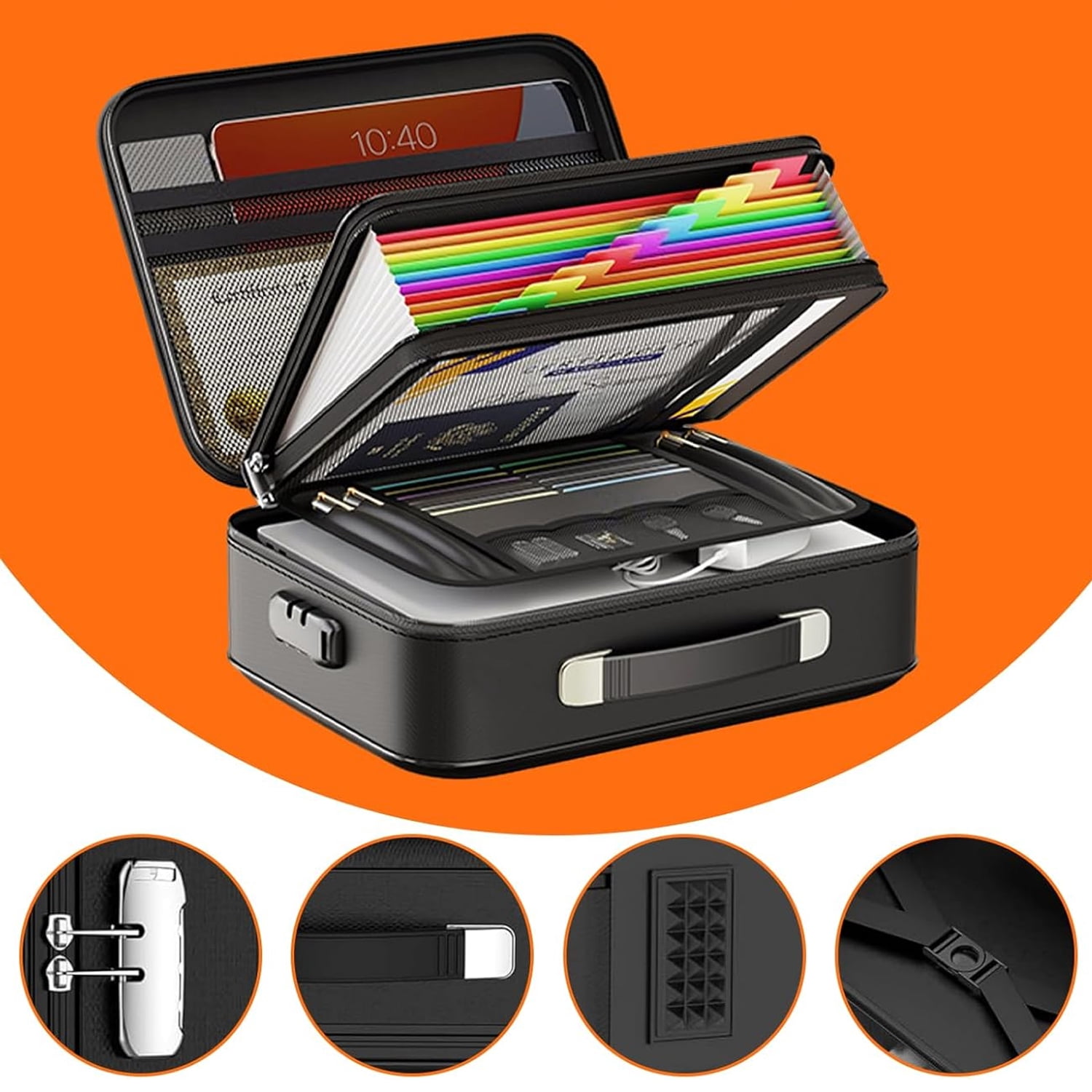 ASKITO Fireproof Document Box, Portable Hard Case Fireproof Box with Lock, Fireproof Water Resistant Safe Box File Organizer for Important Documents Certificates Laptop Passports, Black