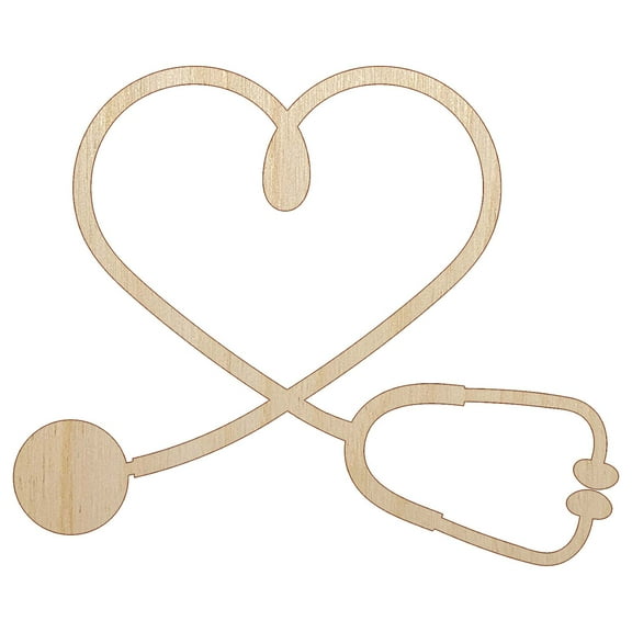 Nurse Doctor Heart Shaped Stethoscope Wood Shape Unfinished Piece Cutout Craft DIY Projects - 4.70 Inch Size - 1/8 Inch Thick