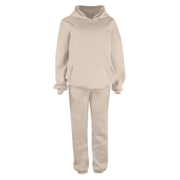Womens Fall Outfits New Fashion Women's Casual Solid Solid Long Sleeve Pockets Elastic Waist Long Pants Sets Hooded Sweatshirt Sweatpants Set Khaki M