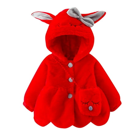 

QIPOPIQ Coats for Girls Clearance Autumn Winter Baby Girls Rabbit Cartoon Hooded Warm Cotton Coat With Bag