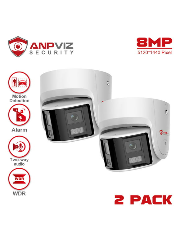 Anpviz 2PCS 8MP PoE Dual-Lens Turret Security Camera, Panoramic 180Ultra-Wide Angle, Full Metal Housing IP Camera Hutdoor with Human/Vehicle Detection