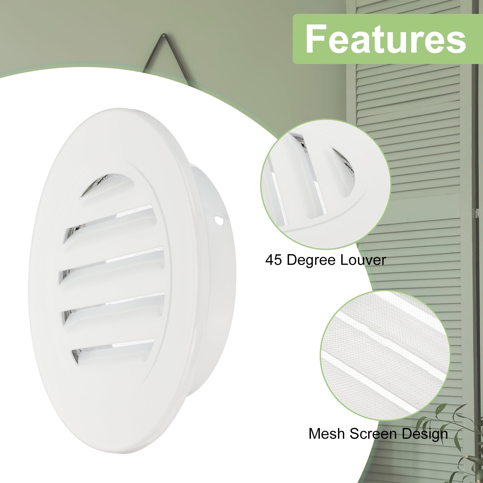 Round Soffit Vent, Aluminum Alloy Wall Vent Grille Cover for Exhaust White 6 Inch