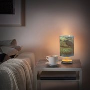 WOBOGO The Midnight Crow Bedroom Table Lamp USB Power Connector Wooden Base Round Linen Shade For Living Room Desk