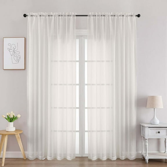 Ivory Sheer Curtains 84 Inches Long, Light Filtering Solid Color Window Curtain Panels, Elegant Rod Pocket Drapes for Living Room Bedroom, 2 42" W x 84" L