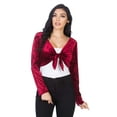 thumbnail image 6 of Fashion Secrets Women`s Collarless Open Front Velvet Bolero Shrug Cardigan Cropped Jacket (XXX Large, Front Tie Burgundy Red), 6 of 6