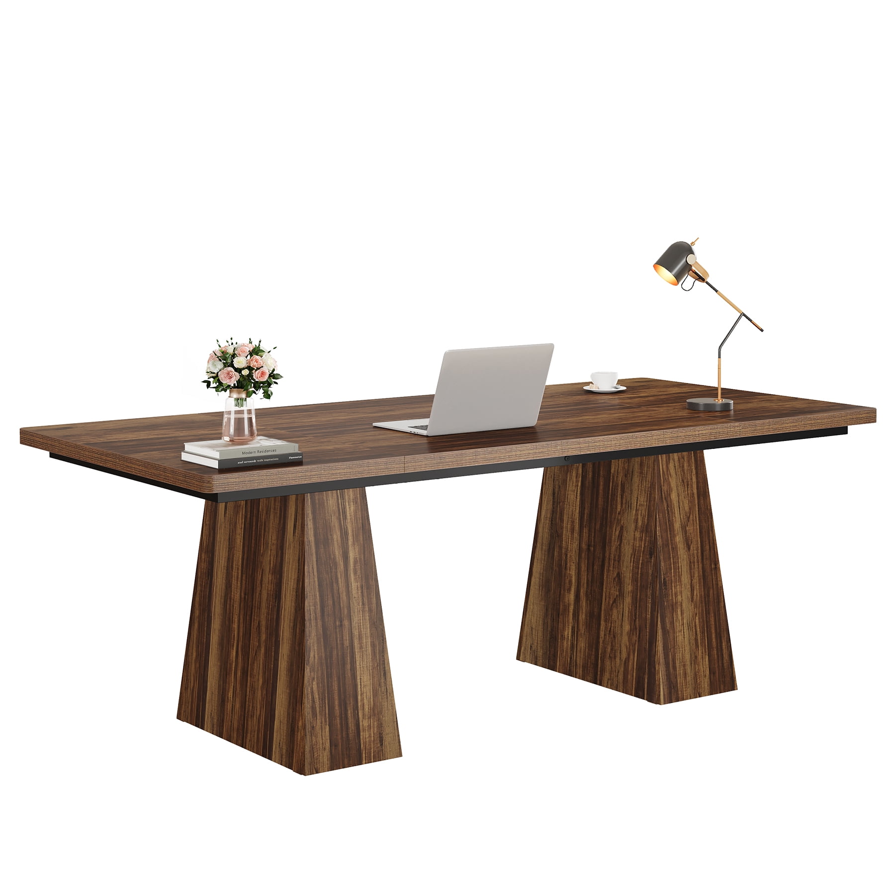 Fnova 63" Home Office Computer Desk, Dark Brown Modern Executive Desk, Writing Desk, Easy to Assemble