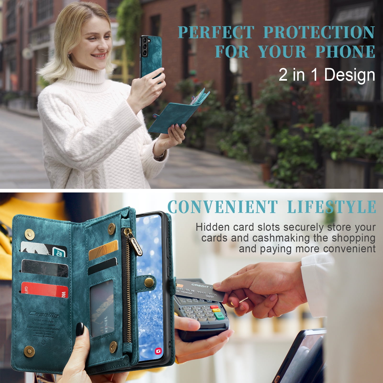 Allytech Magnetic Detachable Wallet Case for Samsung Galaxy A16 5G with Card Slots & Zipper Pocket, Support Wireless Charging, PU Leather Wrist Strap Shockproof Full Protection Flip Case, Green