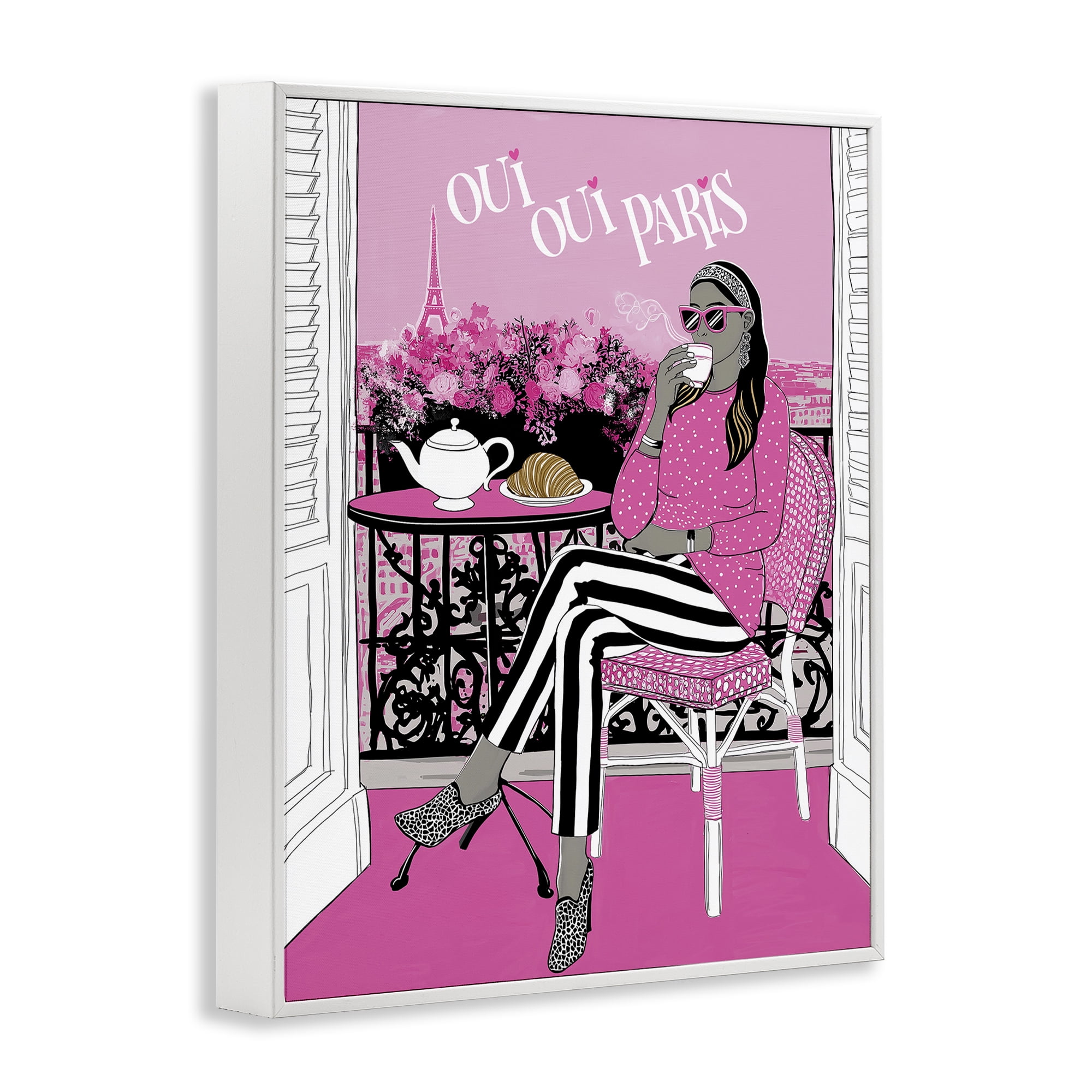 Stupell Industries Oui Oui Parisian Cafe Morning White Framed Giclee Art, design by Jess Stempel