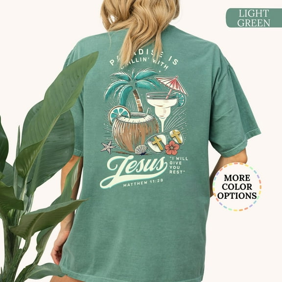 Chillin' With Jesus Shirt, Retro Paradise Matthew Tee, Christian Bible Verse Gift, Tropical Summer, Jesus Beach, Church Tee