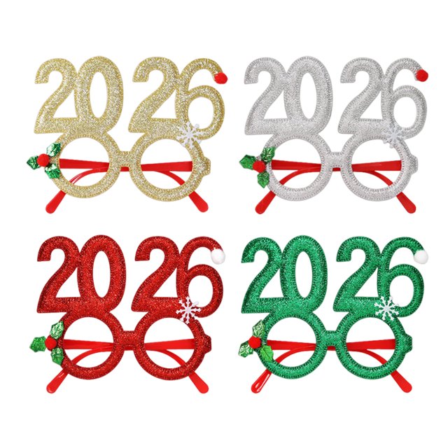 4 gafas para fiesta navideña: accesorios novedosos para gafas navideñas con diseño 2026 - Gafas de sol con purpurina para fotomatón, decoraciones festivas y celebraciones de Año Nuevo