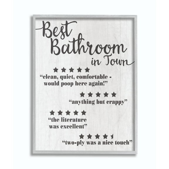 Stupell Industries Five Star Bathroom Funny Word Black And White Textured Design Gray Farmhouse Rustic Framed Giclee Texturized Art by Daphne Polselli