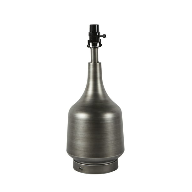 Mainstays Metal Accent Table Lamp Base with USB Port, Black Brushed