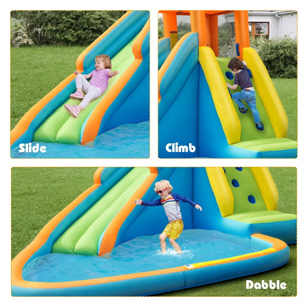 Auranook Inflatable Water Slide Kids Bounce House Castle Splash Pool with 740W Blower