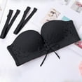 thumbnail image 5 of khonts,Women's Deep V Neck Strapless Bras Sexy Seamless Front Drawstring Closure Push up Bralettes Breathable Padded Removable Comfy Tube Top Black 80AB, 5 of 6