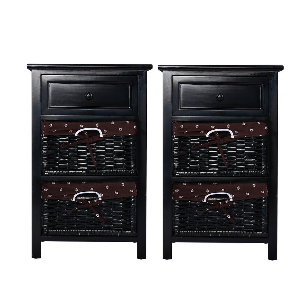 Topbuy 2 pcs 3tier Bed Side Wood Table Storage Units End Table