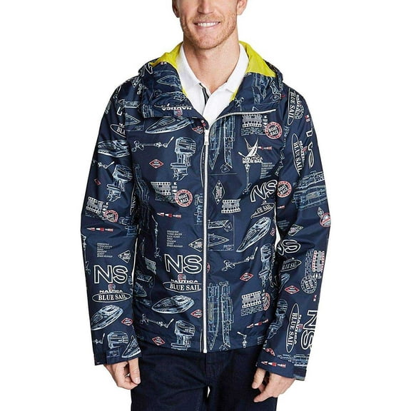 Nautica Men’s Full-Zip Graphic Print Hooded Windbreaker Jackets, Blue, Small