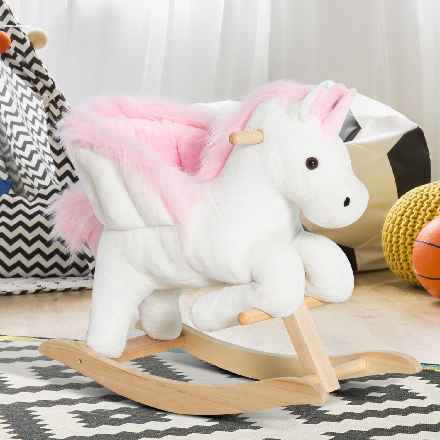 Qaba kids rocking chair plush unicorn with sing along song cheap