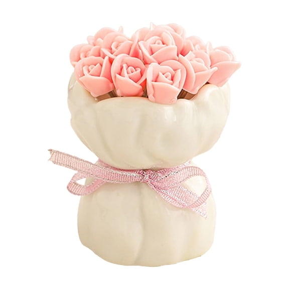 Pink Fruit Fork Set With Rose-Shaped Handles, Ceramic Vase Holder And Reusable Metal Forks For Valentine'S Day Decor, Dessert Serving And Party Snacks, 12-Piece Set