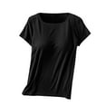 thumbnail image 4 of Fmbrln Womens Summer Short Sleeve Tops Built in Bra Crew Neck Ribbed T-shirts Casual Lightweight Solid Color Blouse Black XL, 4 of 8