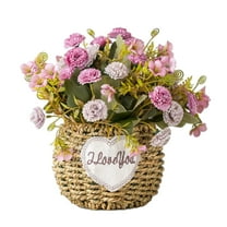 Lksixu Artificial Flowers in Basket, Realistic Peony Silk Flowers Decoration, No Fade Faux Plant Bouquet with Straw Weaving Basket, Floral Desktop Ornaments Spring Decor for Home Bridal Centerpiece