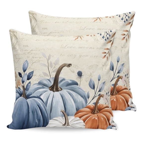 Pillow Covers 20x20 Set of 2, Orange Blue Pumpkins Fall Throw Pillow Covers Decorative Couch Cushion Cover, Thanksgiving Vintage Botanical Microfiber Soft Pillowcases for Bedroom Living Room Sofa