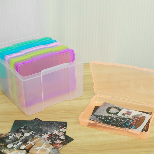 CNKOO Photo Storage Box Set Plastic Photo Case with 6 Inner Organization Cases Colorful/Clear Greeting Card Organizer Portable Reusable Seed Storage Box with Lid for Cards Pictures Stamps
