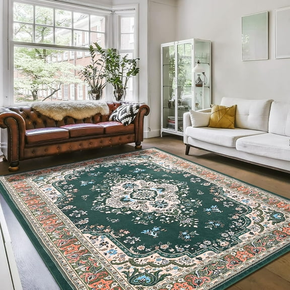 Lochas Soft Vintage Floral Area Rugs Floor Carpet Non Slip Rug for Living Room Bedroom Dining Kitchen Home Decor,7'x10',Green