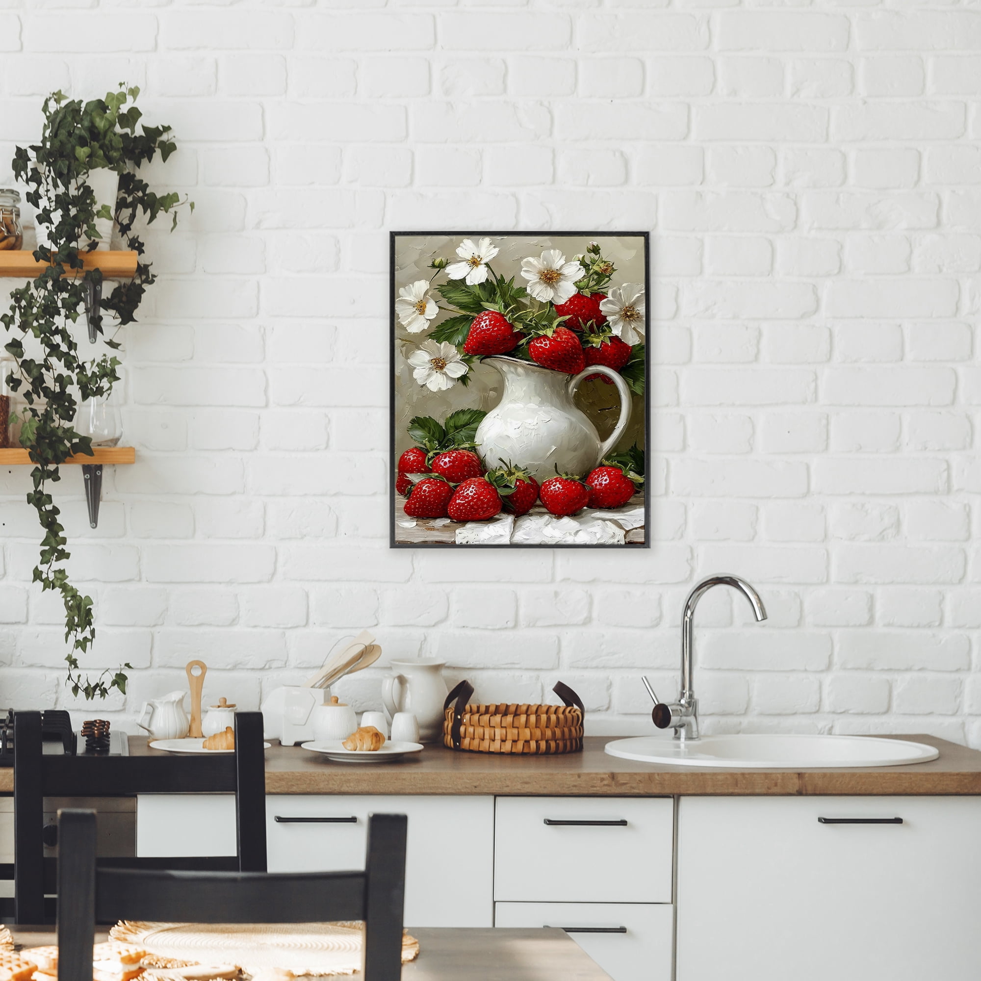 Painterly Strawberries Still Life Black Framed Giclee Art, design by Lettered and Lined