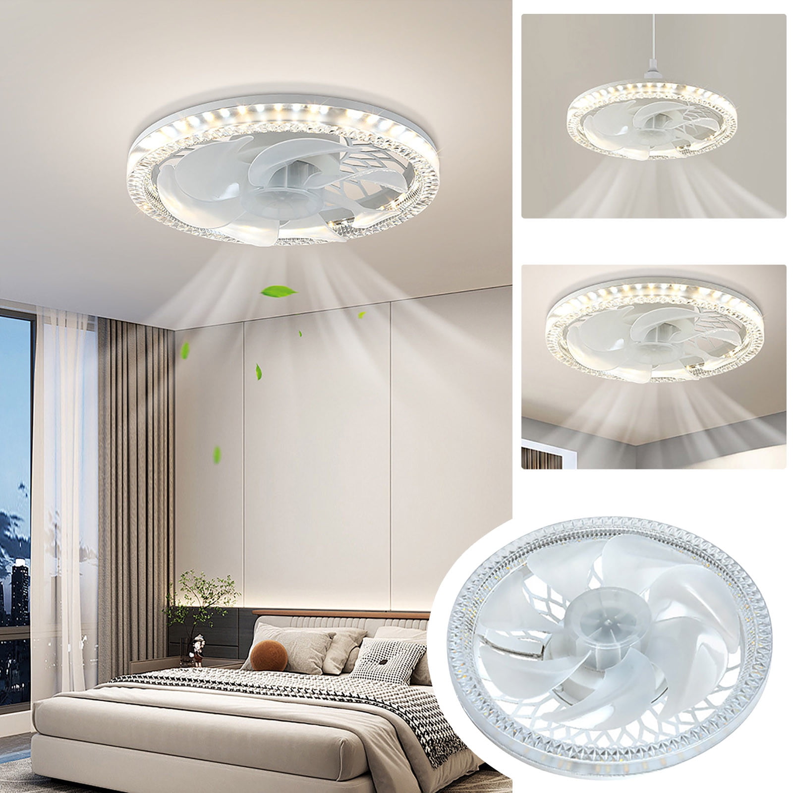 FYHALE Modern Ceiling Fans with Lights and Remote, Bedroom Living Room office, Flush Mount, 3-color Dimmable, 360 Shaking Head, 3 Speed Quiet Ceiling Fan