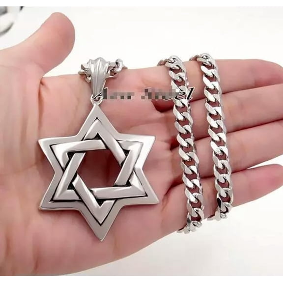 HOOUN Vintage Large Star of David Stainless Steel Pendant Curb Chain Men Necklace 24''