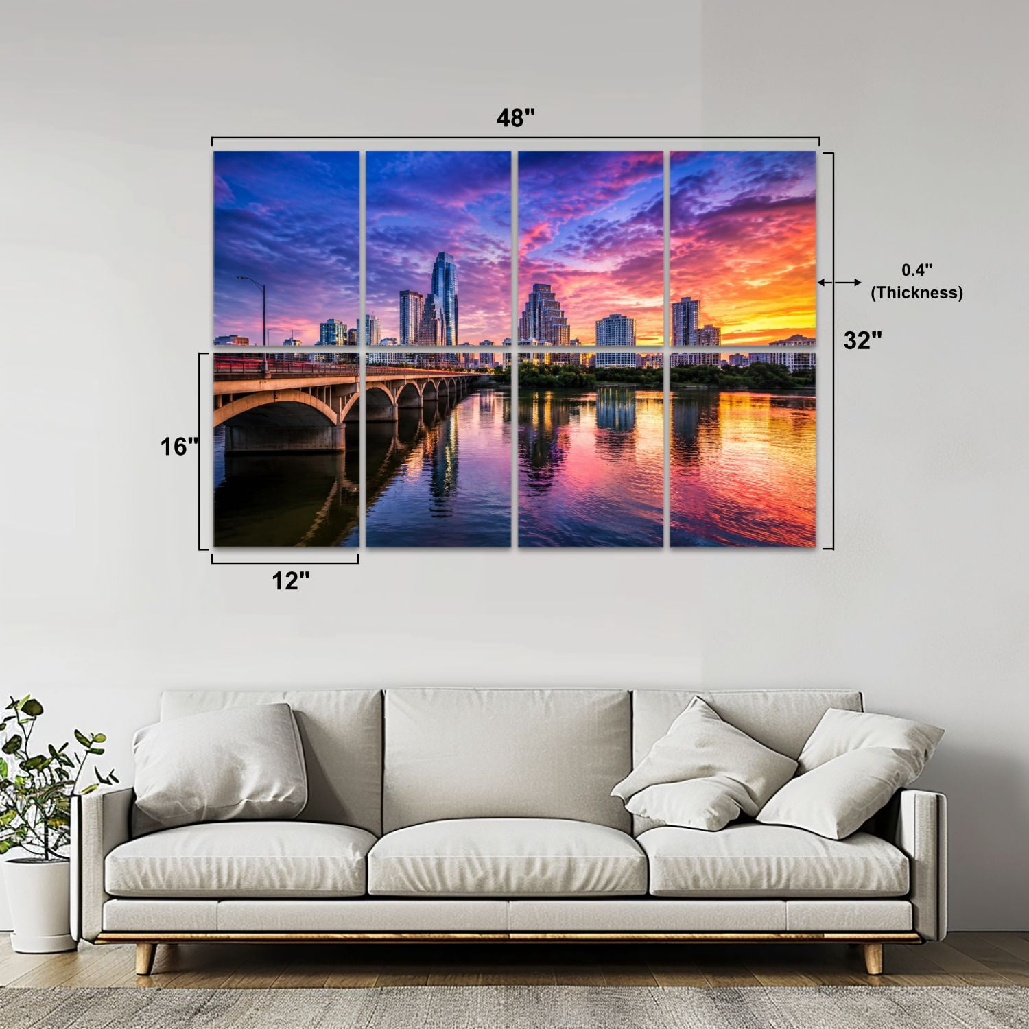 8 Pack Art Acoustic Panels Sound Absorbing Jacksonville Florida Skyline Decorative Soundproof Wall Panels Self Adhesive for Nursery Game Room Bedroom 48"x32"
