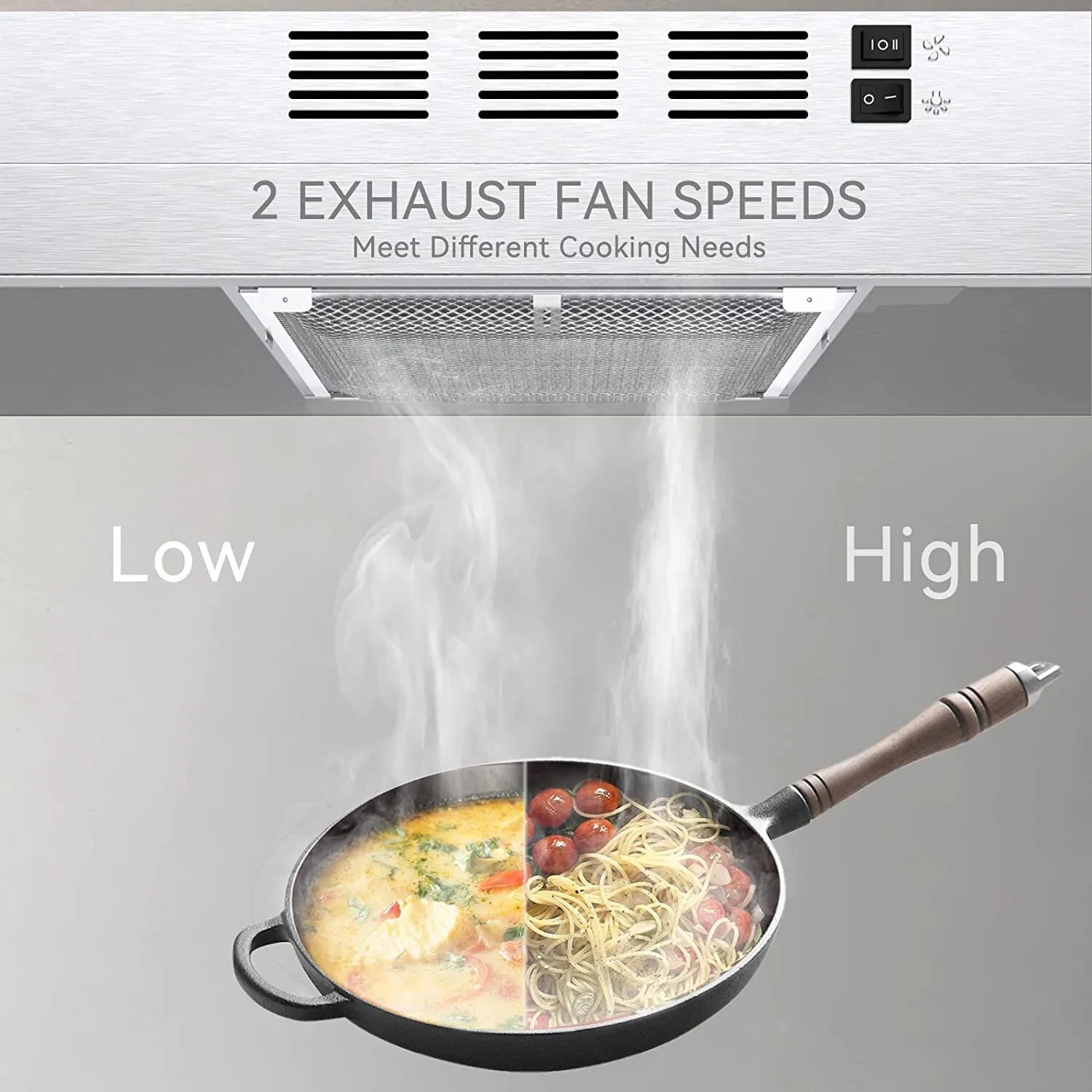 Zomagas 30 inch Under Cabinet Range Hood Kitchen Cooking Vent 230CFM Duct Convertible,Silver