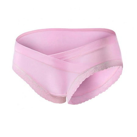 

Abcelit Women Panties Solid Color Casual Seamless Lace Low Waist Maternity Briefs