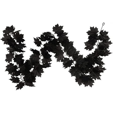 5.9ft Black Fall Maple Leaf Garland Artificial Fall Leaves Garland Hanging Vines Autumn Garland for Thanksgiving Door Fireplace Decor, Pack of 1