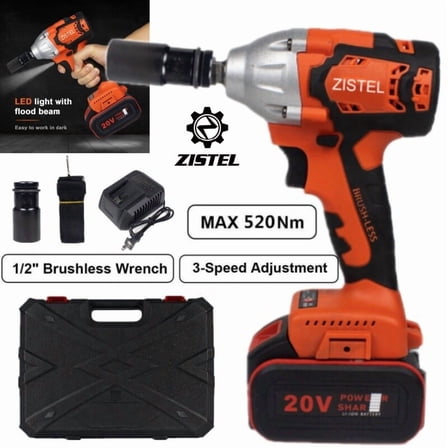 20V Cordless Impact Wrench Kit 1/2" 520Nm High Torque Brushless w/ 1 Battery