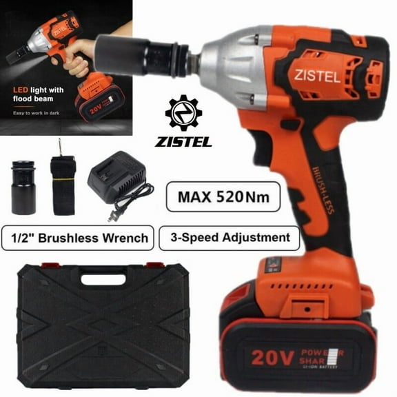 20V Cordless Impact Wrench Kit 1/2" 520Nm High Torque Brushless w/ 1 Battery