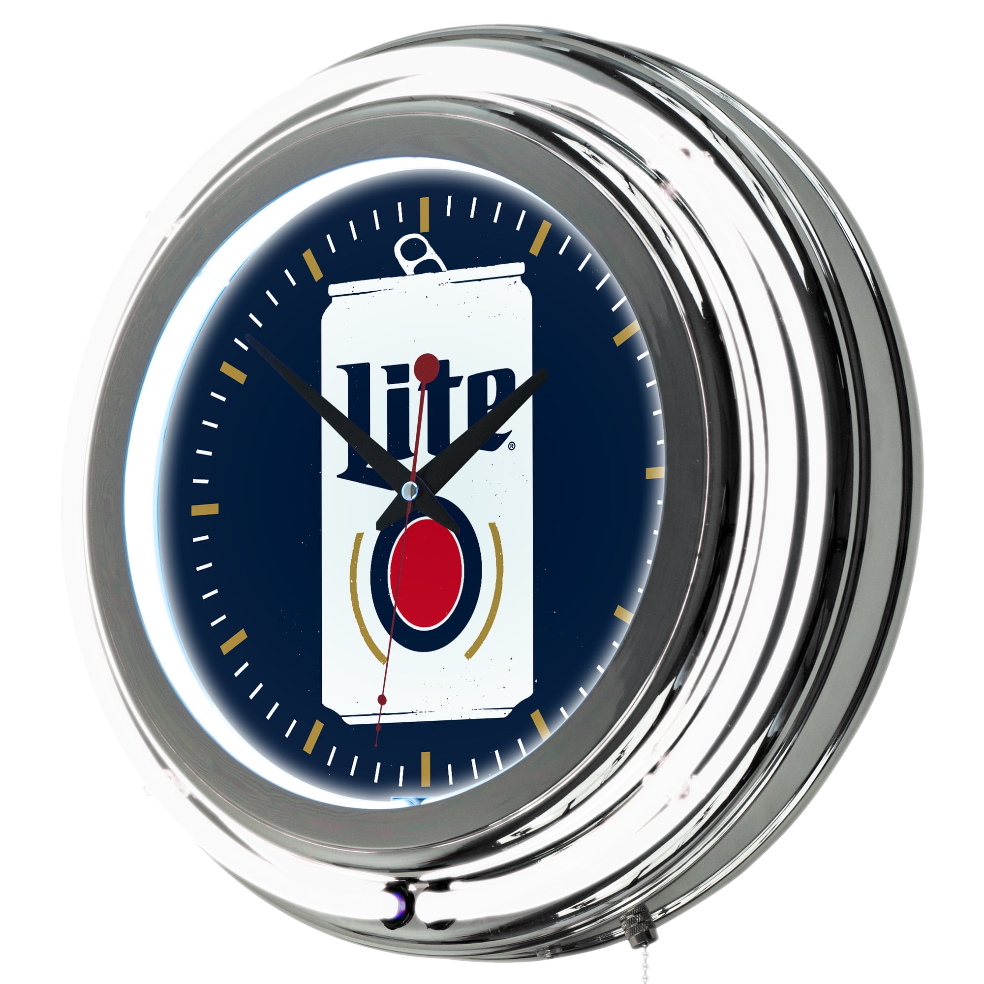 Miller Lite Chrome Double Rung Neon Clock Minimalist Can