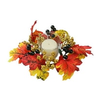 yulier Halloween Candle Rings Wreaths, Christmas Decorations Artificial Maple Leaf Pumpkin Berry Pinecone Candle Holder Rings Thanksgiving Party Table Centerpiece