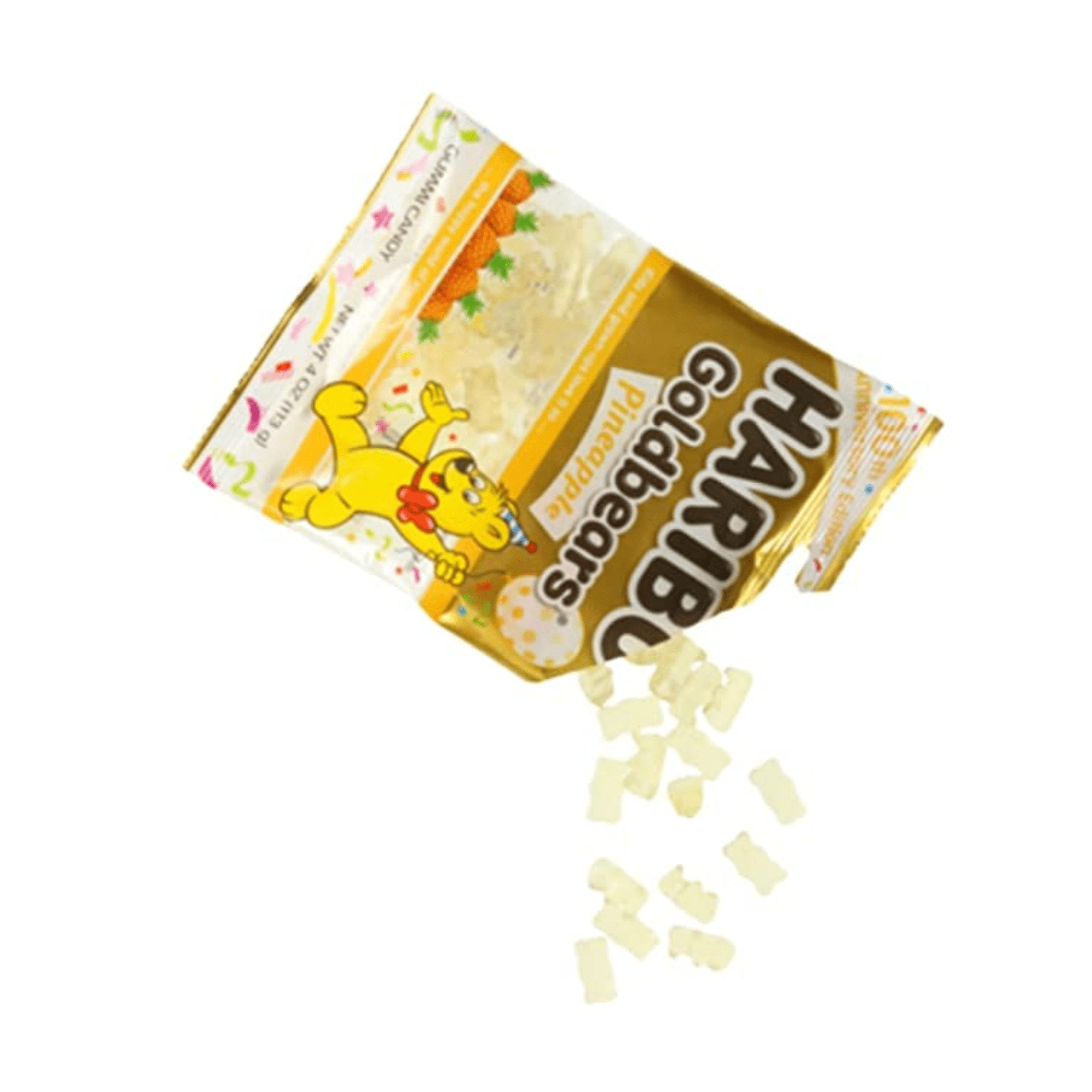 FSSTAM 100th Anniversary Edition Gold Bears, Pineapple Gummy Bears Candy– Bear Shaped Gummies Candies, Chew Candy Snacks, 4 oz Bag, 4 Packs (with Exclusive FSSTAM Booskie)